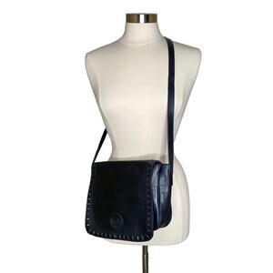 Vintage Ansar Black Leather Crossbody‎ Bag Handbag Purse Western Boho